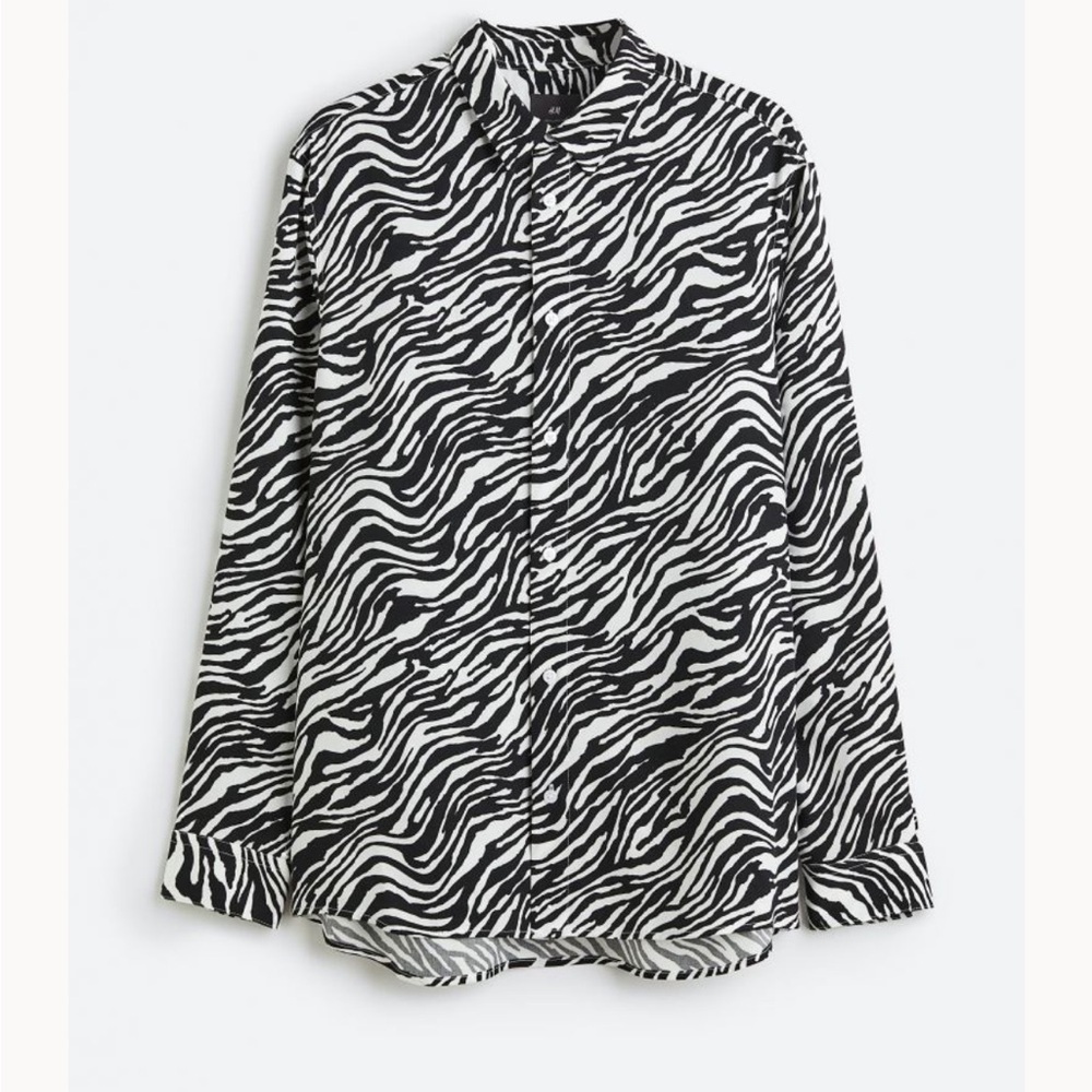 H&M Black & White Zebra Stripe PatternTop Blouse Shirt Tunic, Size L